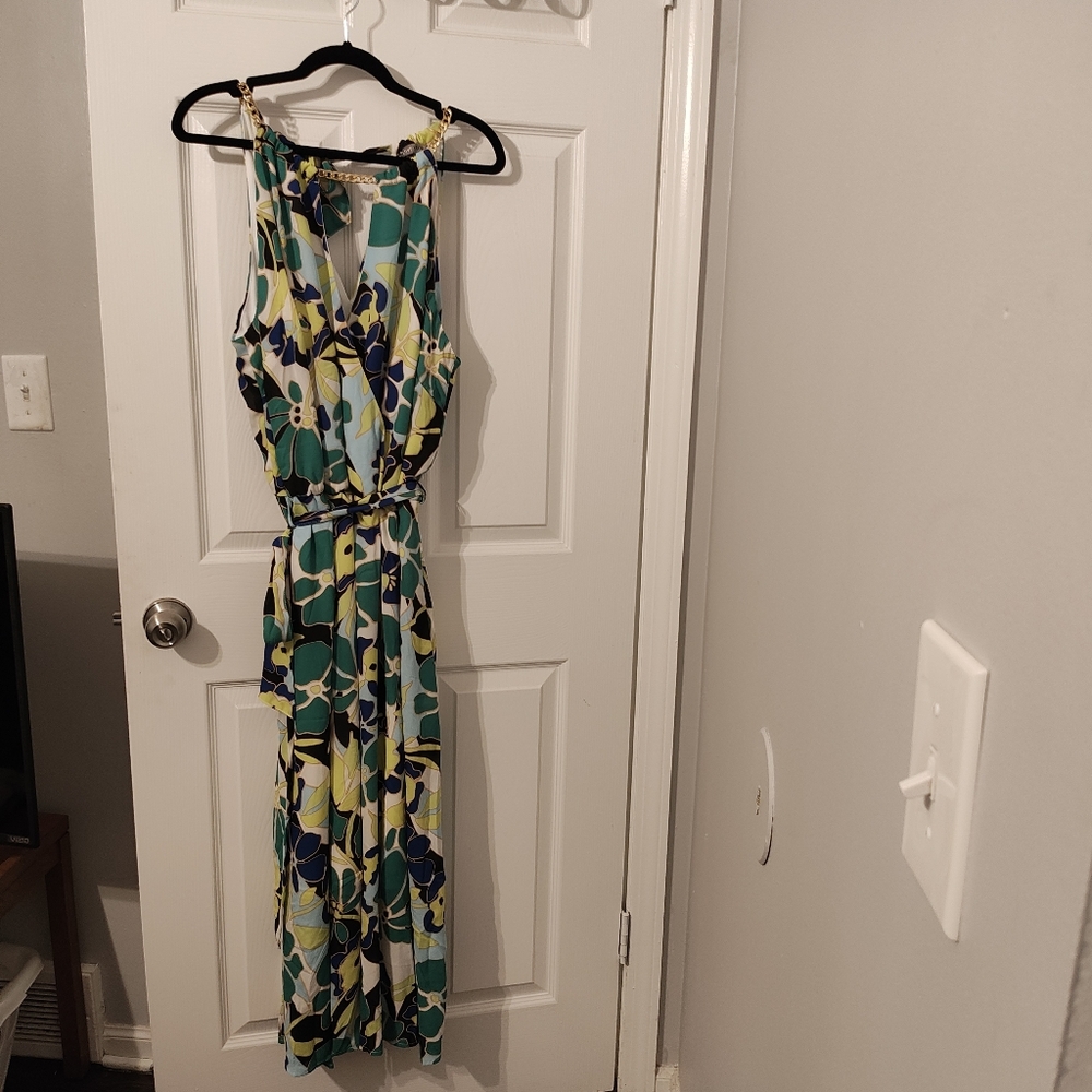 Ashley Stewart Green and Blue Floral Maxi Dress